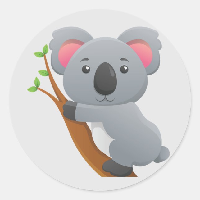 Cute Animated Koala Bear Classic Round Sticker (Front)