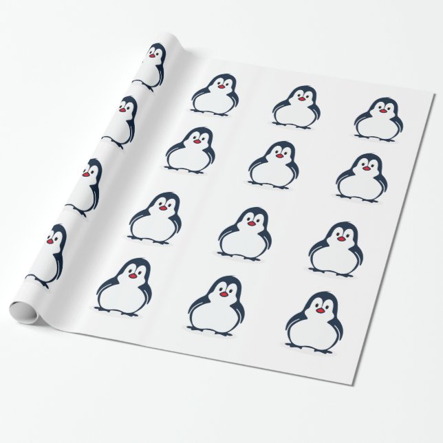 Cute Animated Penguin Wrapping Paper (Unrolled)