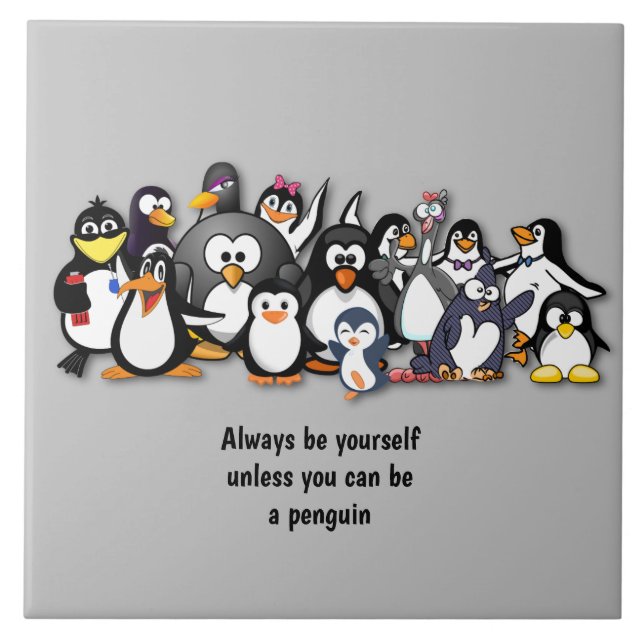 Cute animated penguins ceramic tile (Front)