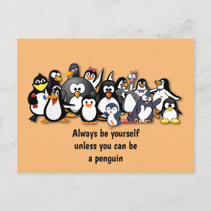 Cute animated penguins postcard