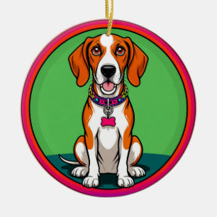 Cute Animated Puppy with Collar Ceramic Ornament