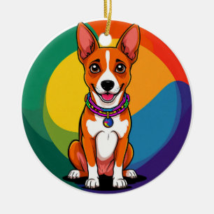 Cute Animated Puppy with Collar Ceramic Ornament