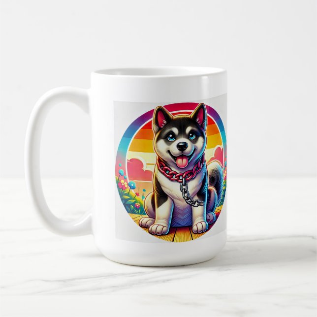 Cute Animated Puppy with Collar Coffee Mug (Left)