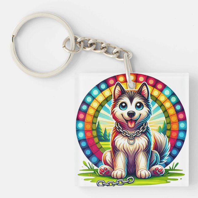 Cute Animated Puppy with Collar Key Ring (Front)