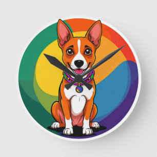 Cute Animated Puppy with Collar Round Clock