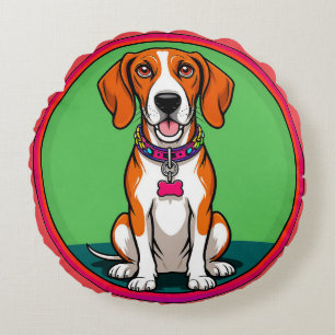 Cute Animated Puppy with Collar Round Cushion