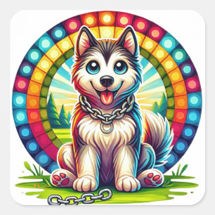 Cute Animated Puppy with Collar Square Sticker