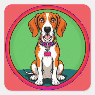 Cute Animated Puppy with Collar Square Sticker