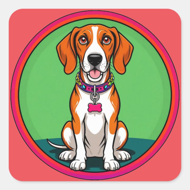 Cute Animated Puppy with Collar Square Sticker (Front)