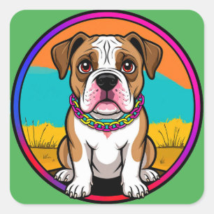 Cute Animated Puppy with Collar Square Sticker