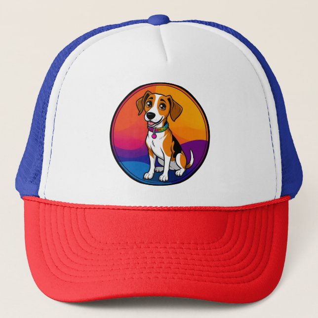 Cute Animated Puppy with Collar Trucker Hat (Front)