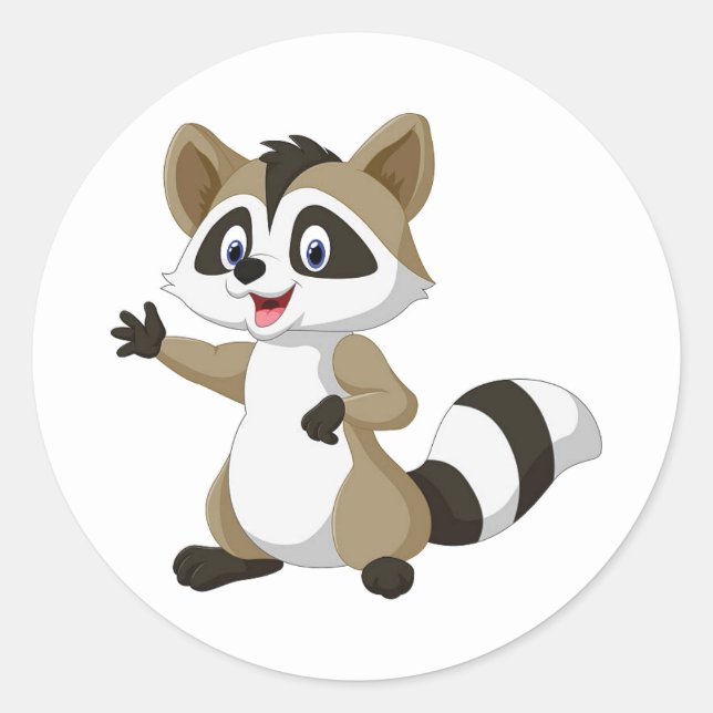 Cute animated racoon classic round sticker (Front)
