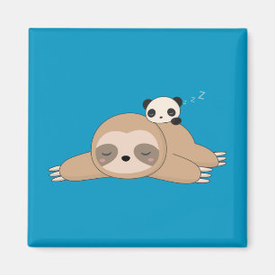 Cute animated sloth with panda bear magnet