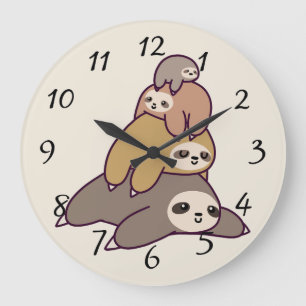 Cute animated Sloths Large Clock