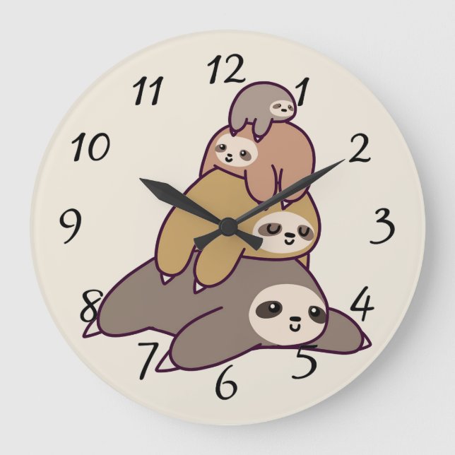Cute animated Sloths Large Clock (Front)