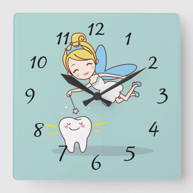 Cute animated tooth Fairy Square Wall Clock (Front)