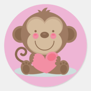 Cute Animated Valentine's Day Monkey Classic Round Sticker