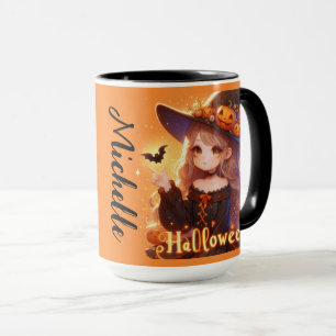 Cute animated witch with bats personalised mug
