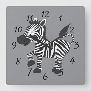 Cute animated Zebra Square Wall Clock