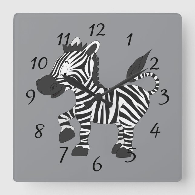 Cute animated Zebra Square Wall Clock (Front)
