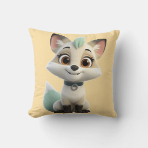 Cute Anime Arctic Fox Chibi Pillow — Pastel Mint A