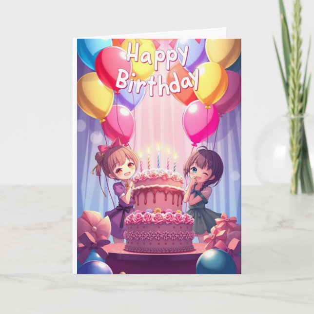 Cute Anime Birthday  Card (Front)
