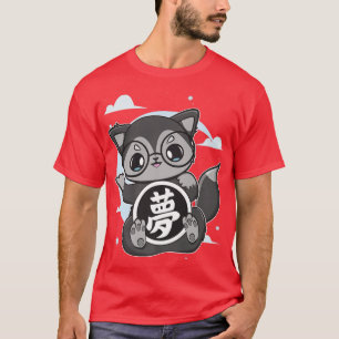 Cute Anime Black Fo With Dream Kanji And Japanese  T-Shirt
