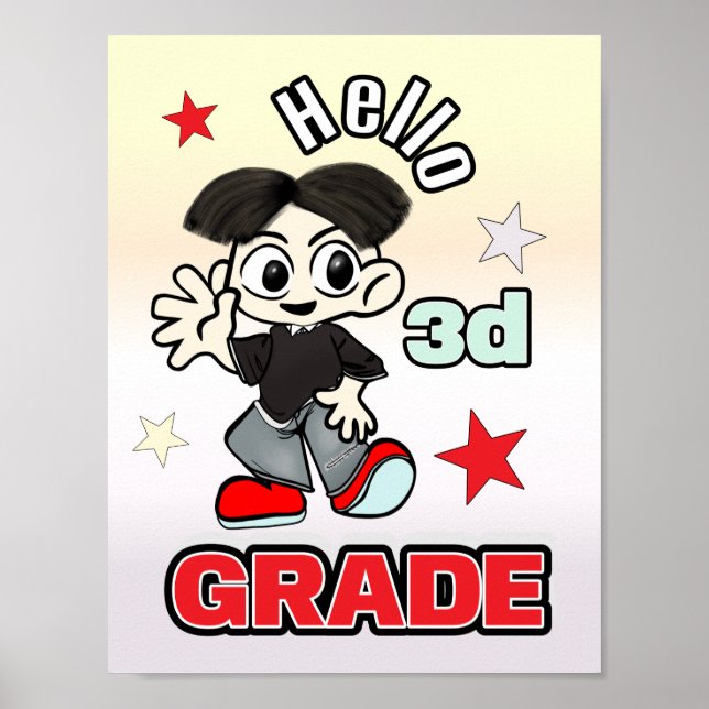 Cute Anime Boy Hello 3d Grade Poster (Front)