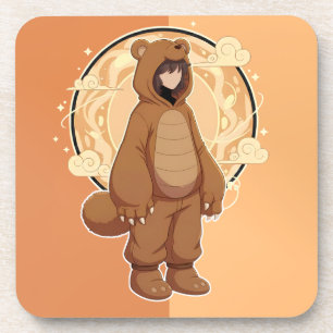 Cute Anime Boy in Bear Coaster