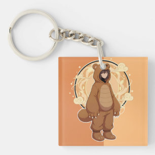 Cute Anime Boy in Bear Key Ring