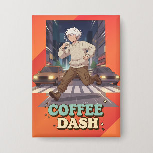Cute Anime Boy Running in the City with Coffee