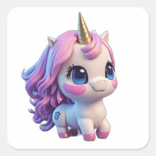 Cute Anime Cartoon Unicorn Square Sticker