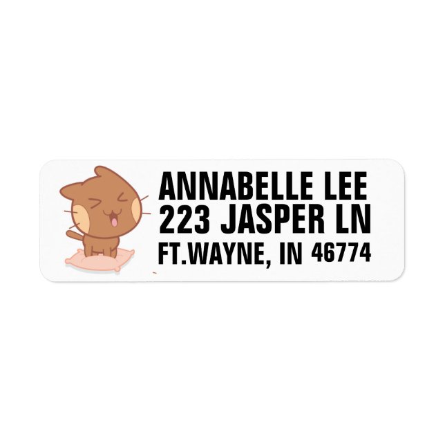 CUTE ANIME CAT CARTOON RETURN ADDRESS LABELS (Front)