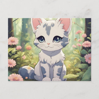 cute anime cat for cat lovers postcard