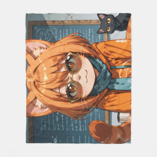 Cute Anime Cat Girl  Fleece Blanket