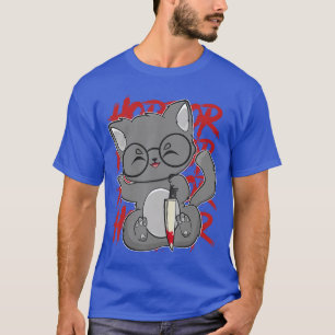 Cute Anime Cat Withoy Knife For Kawaii Horror Hall T-Shirt