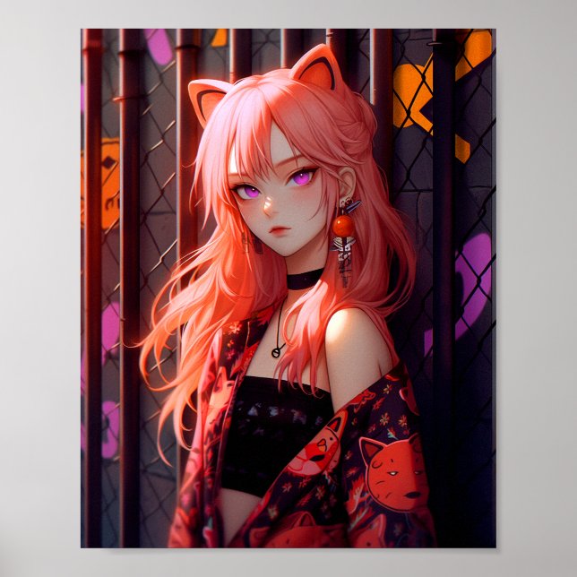 Cute Anime Catgirl Poster (Front)