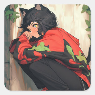 Cute Anime Catgirl Square Sticker