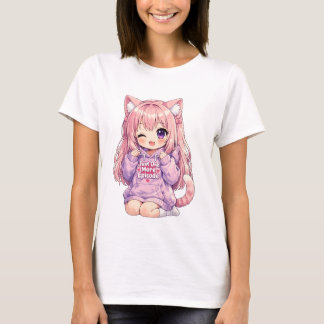 Cute Anime Chibi Girl - Powered by Anime & Coffee T-Shirt