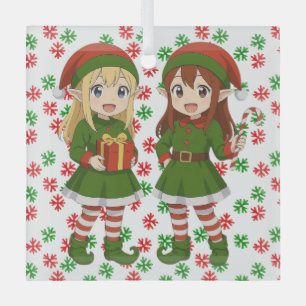 Cute anime Christmas elves Sweatshirt Glass Tree Decoration