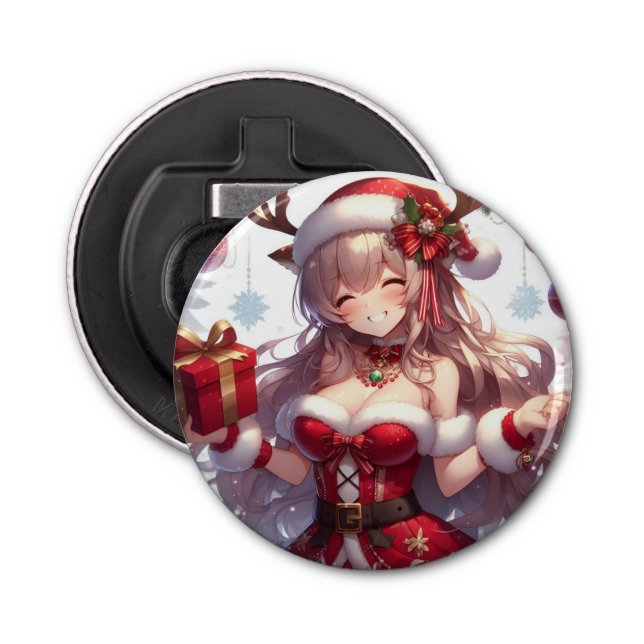 Cute anime Christmas girl Bottle Opener (Front)