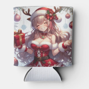 Cute anime Christmas girl Can Cooler