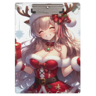 Cute anime Christmas girl Clipboard