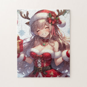 Cute anime Christmas girl Jigsaw Puzzle