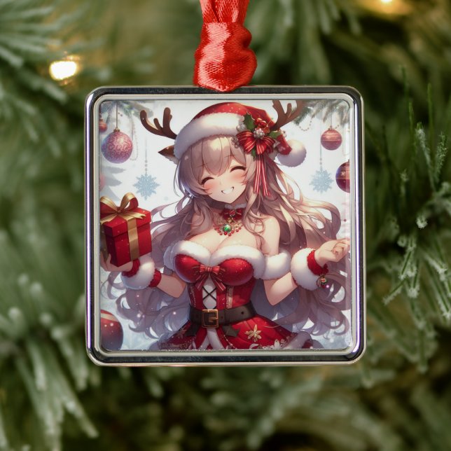 Cute anime Christmas girl Metal Ornament (Tree)