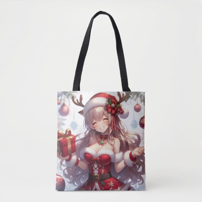 Cute anime Christmas girl Tote Bag (Front)