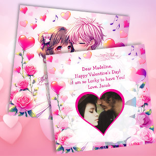 Cute Anime Couple   Personalized Valentine's Day Card