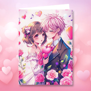 Cute Anime Couple   Personalized Valentine's Day Card