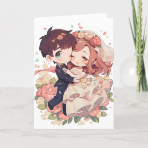 Cute Anime Couple Wedding Holiday Card