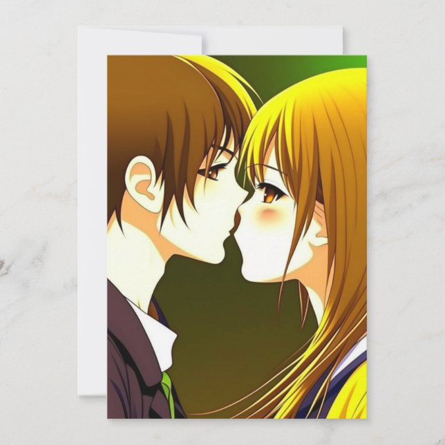 Cute Anime Couple Wedding Invitation (Front)